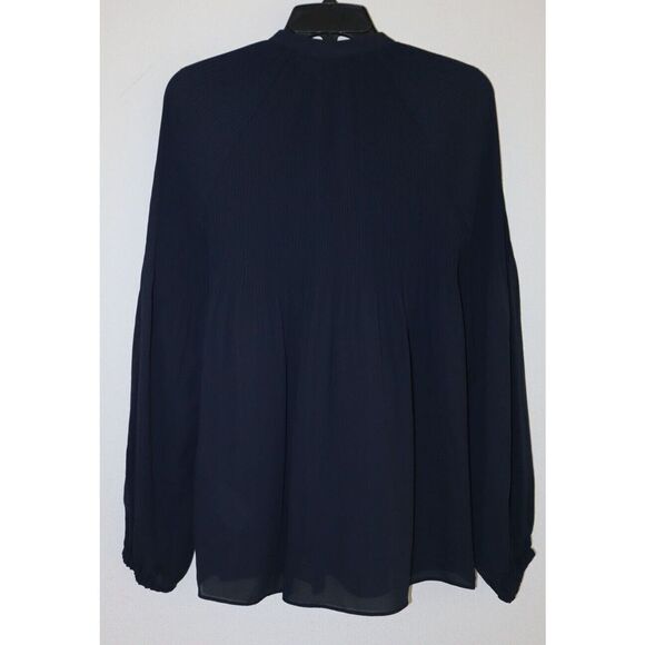 Lauren Ralph Lauren Women's Sz Small Navy Blue Pleated Georgette L/S Blouse $135 - Picture 2 of 5